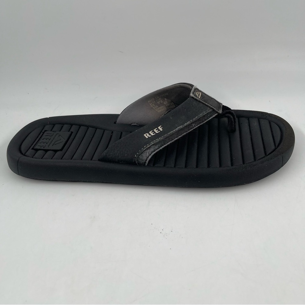 Reef Men’s Black Leather Textured Thong Sandals Flip Flops Shoes - Size 8